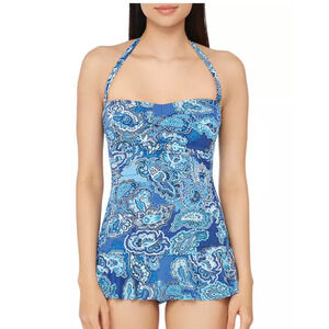 Ralph Lauren Blue Paisley Underwire Captiva Bandeau Swimsuit w/Strap 4 NWT